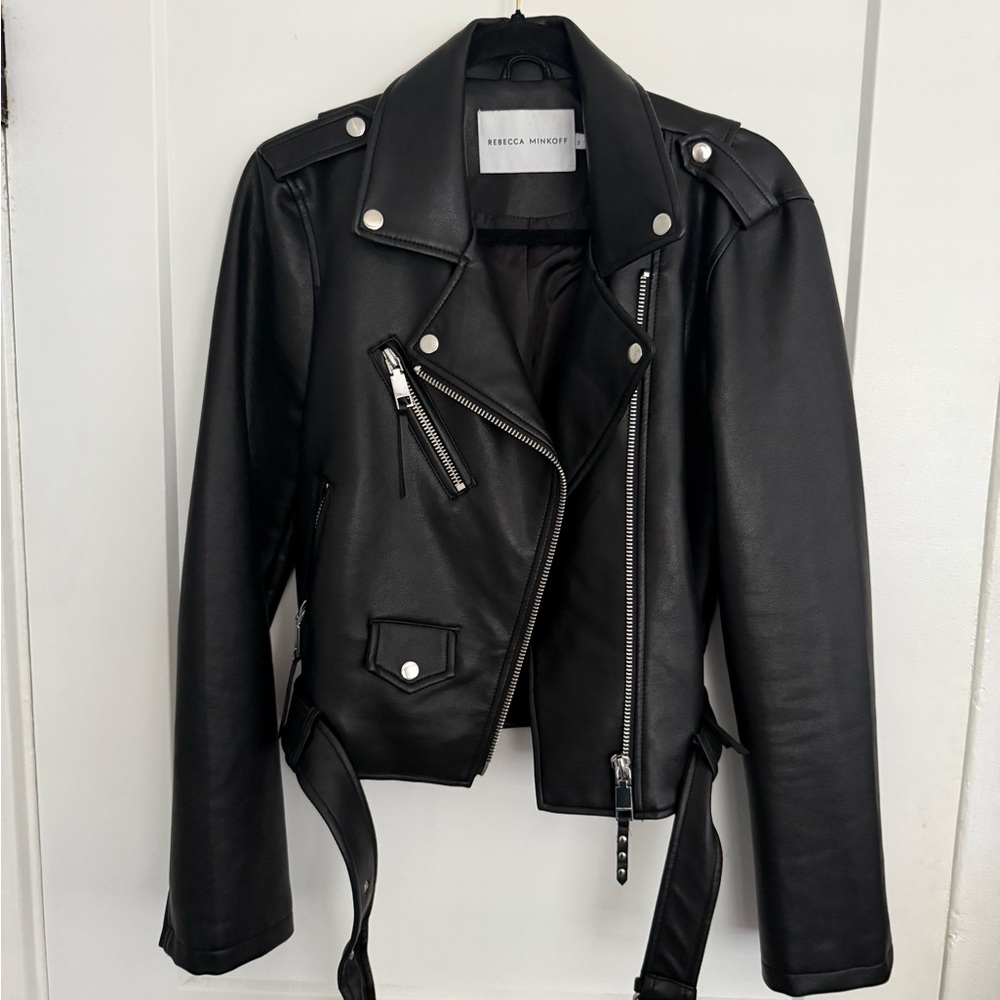 Rebecca Minkoff Black Leather Moto Jacket Asymmetrical Design